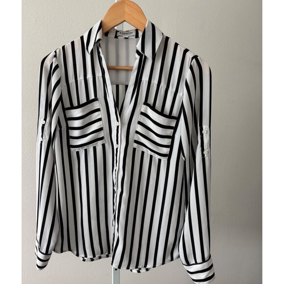 Express Shirt Small Portofino Button-Down Striped Preppy Corp Core Parisian Chic - Picture 11 of 13